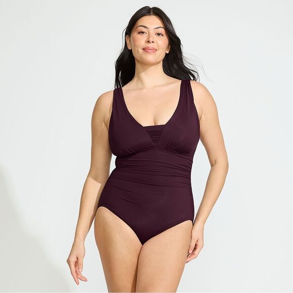 Land's End One piece Swimsuit Grecian slendersuit runs small size up wine Var - Picture 3 of 8